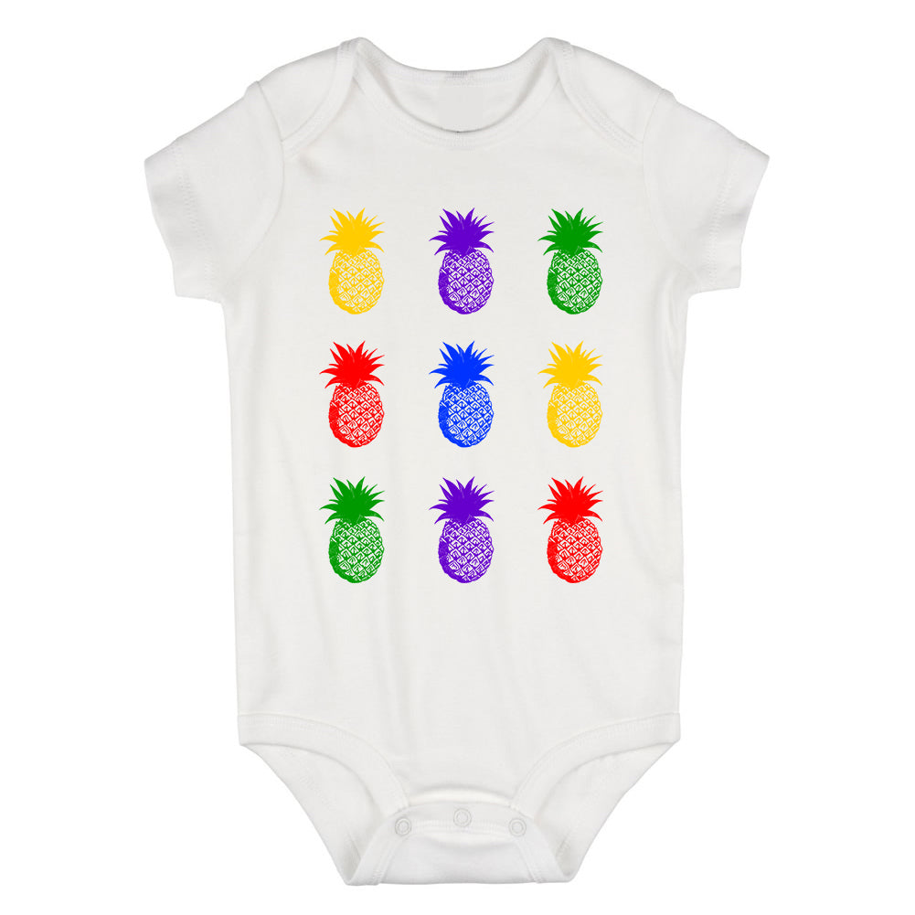 Colorful Pineapples Fruit Infant Baby Boys Bodysuit White