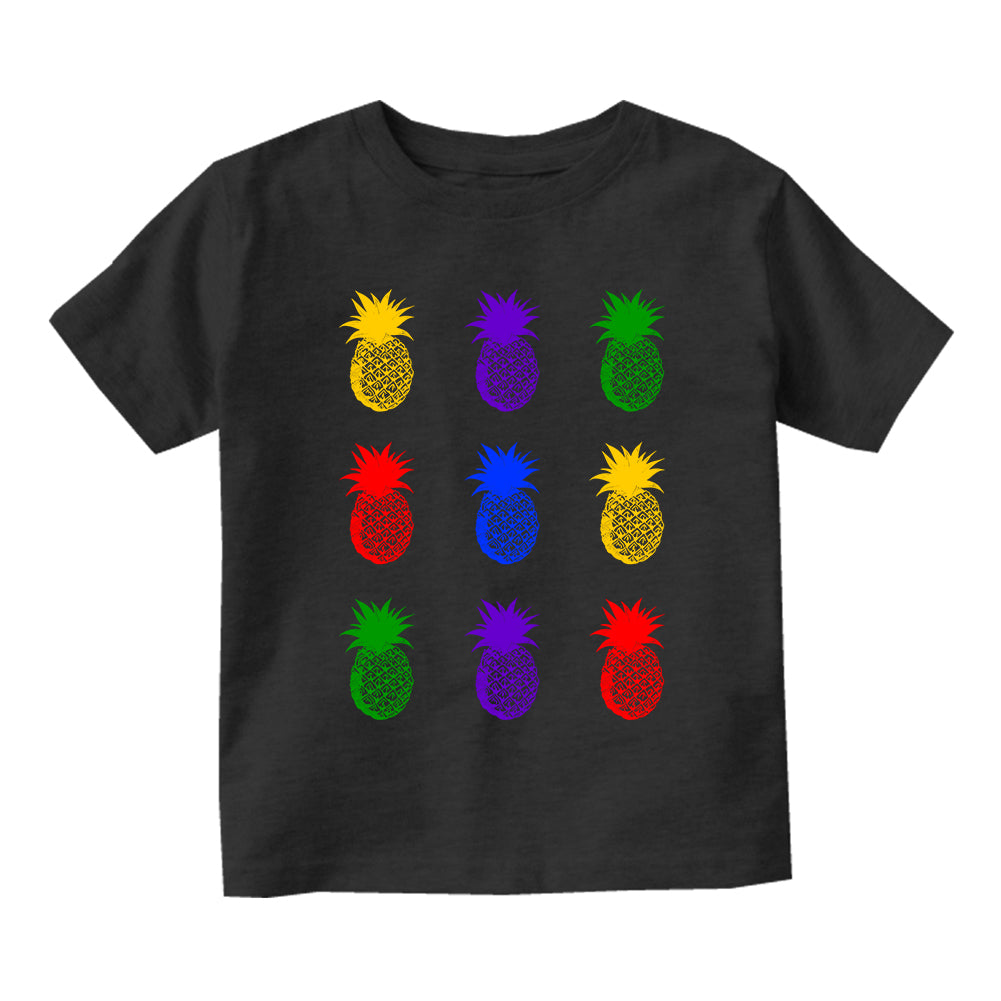 Colorful Pineapples Fruit Infant Baby Boys Short Sleeve T-Shirt Black