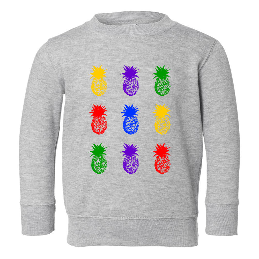 Colorful Pineapples Fruit Toddler Boys Crewneck Sweatshirt Grey