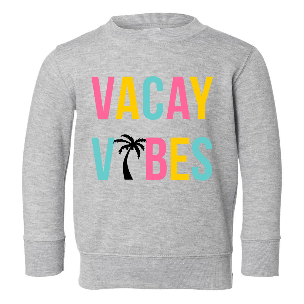 Colorful Vacay Vibes Palm Tree Toddler Boys Crewneck Sweatshirt Grey