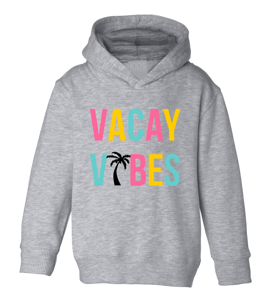 Colorful Vacay Vibes Palm Tree Toddler Boys Pullover Hoodie Grey