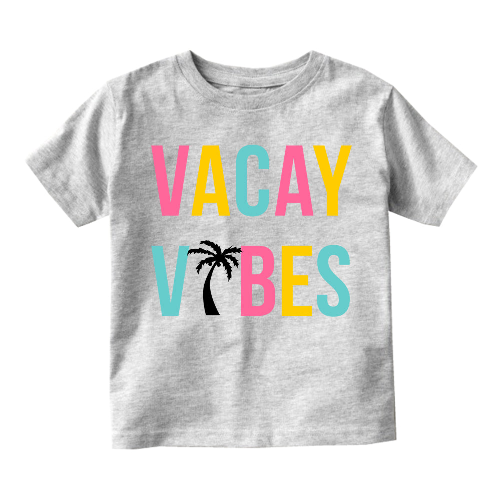 Colorful Vacay Vibes Palm Tree Toddler Boys Short Sleeve T-Shirt Grey