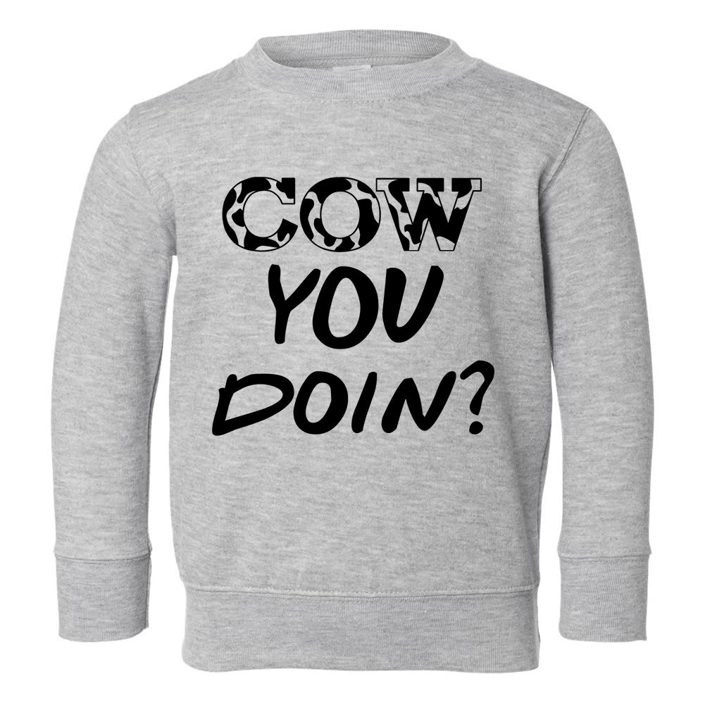 Cow You Doin Print Toddler Boys Crewneck Sweatshirt Grey