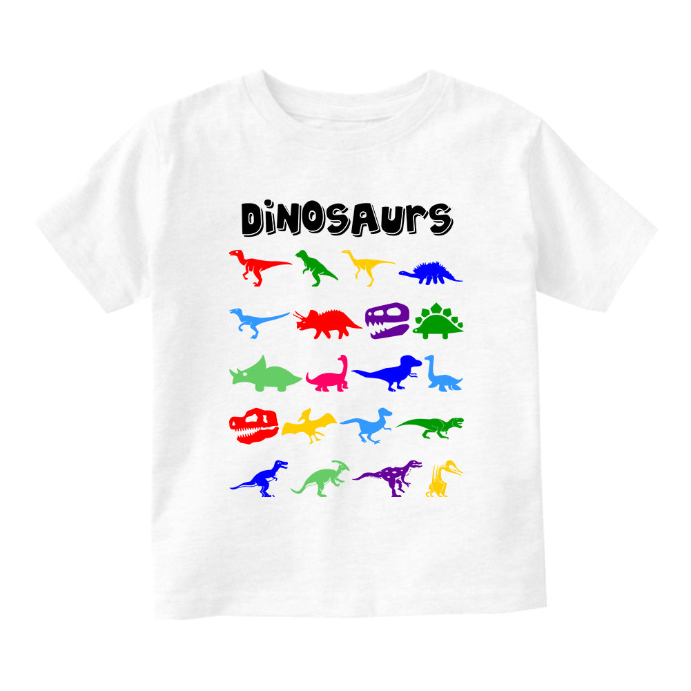 Dinosaurs Colorful Collection Toddler Boys Short Sleeve T-Shirt White