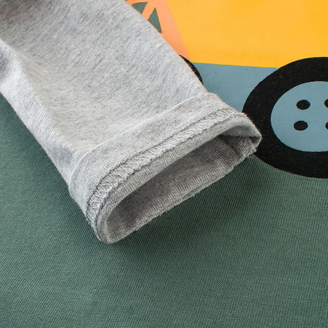 Dusty Green Construction Truck RM Toddler Boys Raglan Long Sleeve Shirt Detail