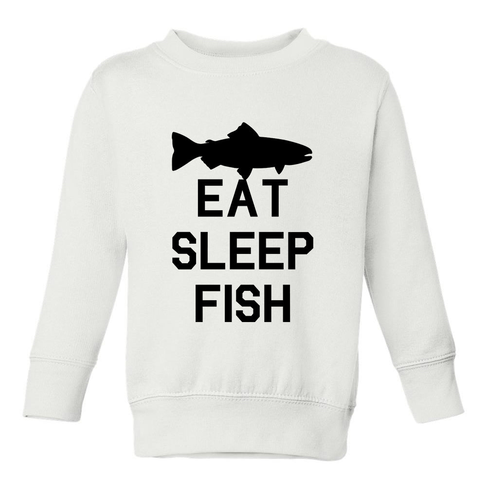 Eat Sleep Fish Fishing Toddler Boys Crewneck Sweatshirt White