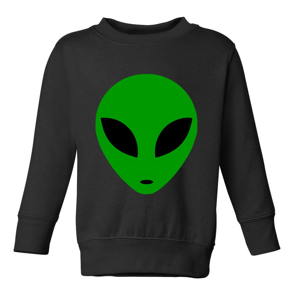 Green Alien Head Toddler Boys Crewneck Sweatshirt Black