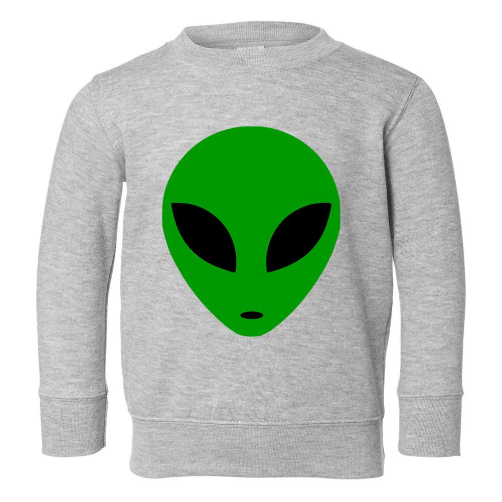 Green Alien Head Toddler Boys Crewneck Sweatshirt Grey