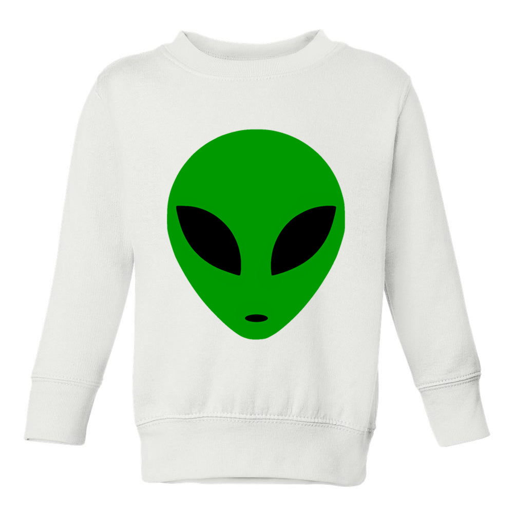 Green Alien Head Toddler Boys Crewneck Sweatshirt White