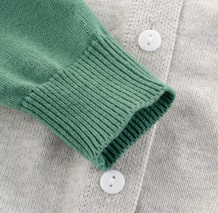 Green And Grey Striped Toddler Unisex Knitted Cardigan Sweater