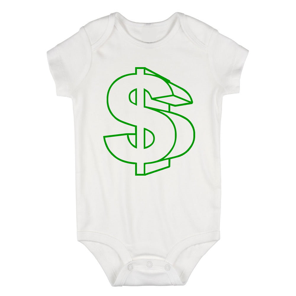 Green Money Sign Infant Baby Boys Bodysuit White