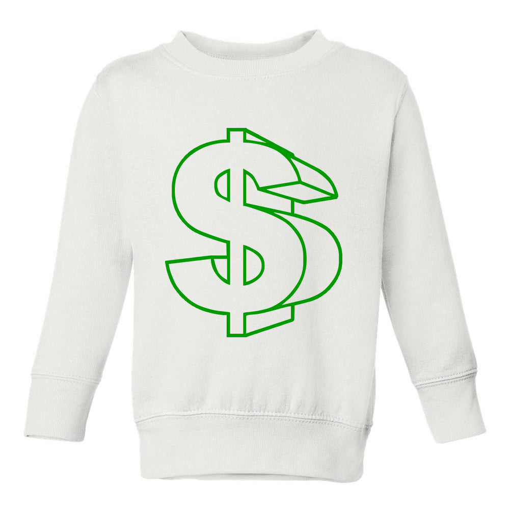 Green Money Sign Toddler Boys Crewneck Sweatshirt White