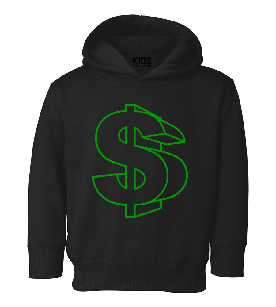 Green Money Sign Toddler Boys Pullover Hoodie Black