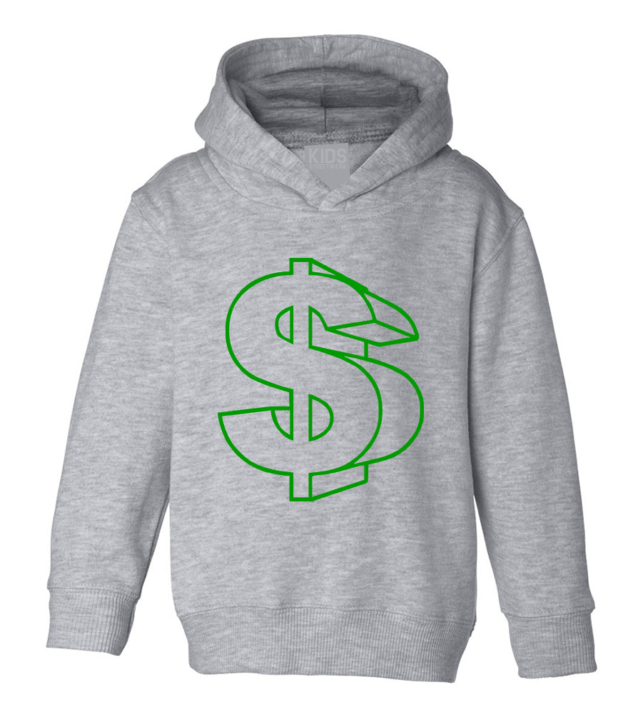 Green Money Sign Toddler Boys Pullover Hoodie Grey