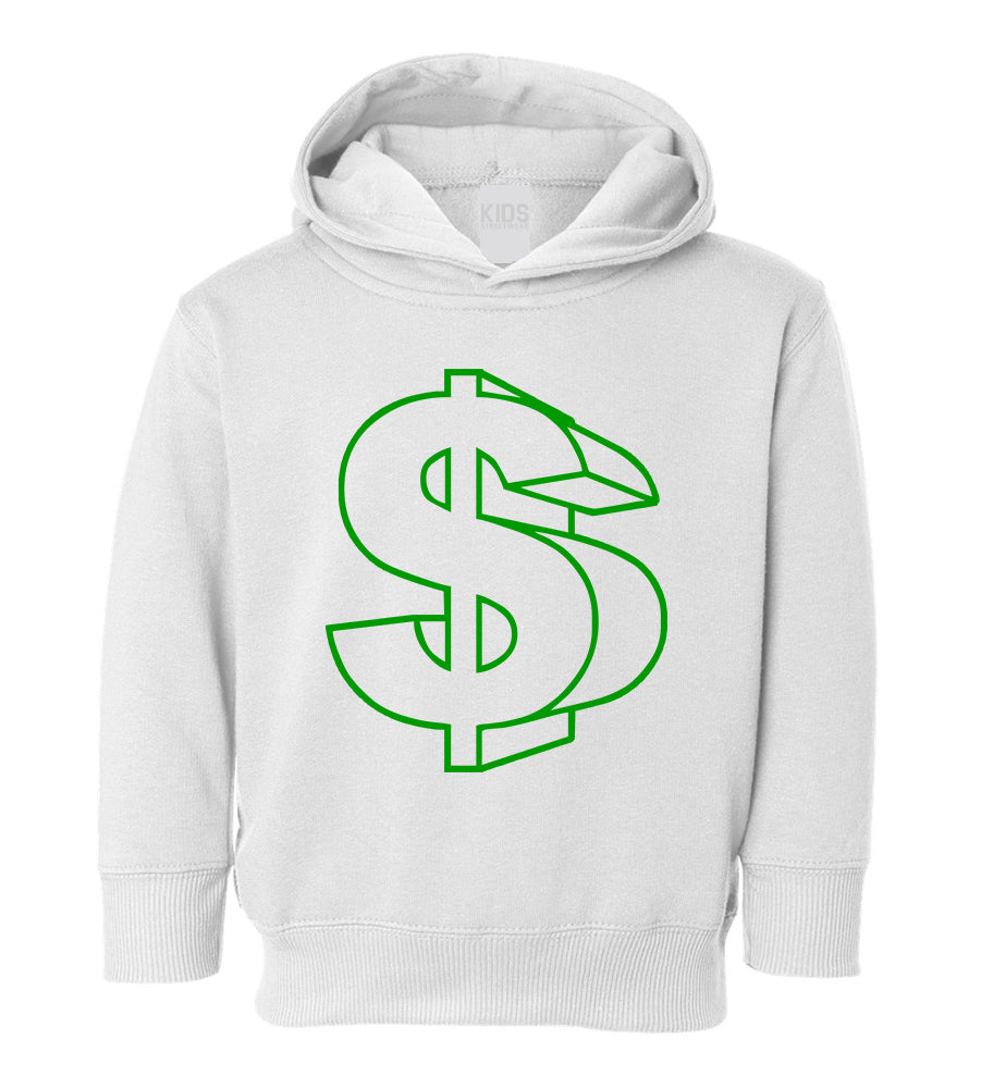 Green Money Sign Toddler Boys Pullover Hoodie White