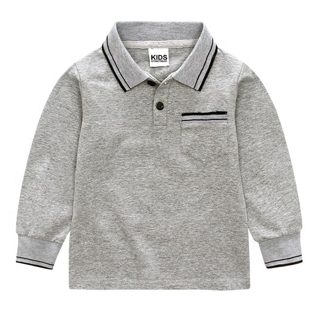 Heather Grey Pocket Toddler Boys Long Sleeve Polo Shirt