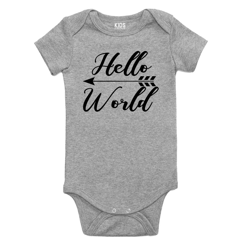 Hello World Arrow First Day Born Baby Bodysuit One Piece Grey