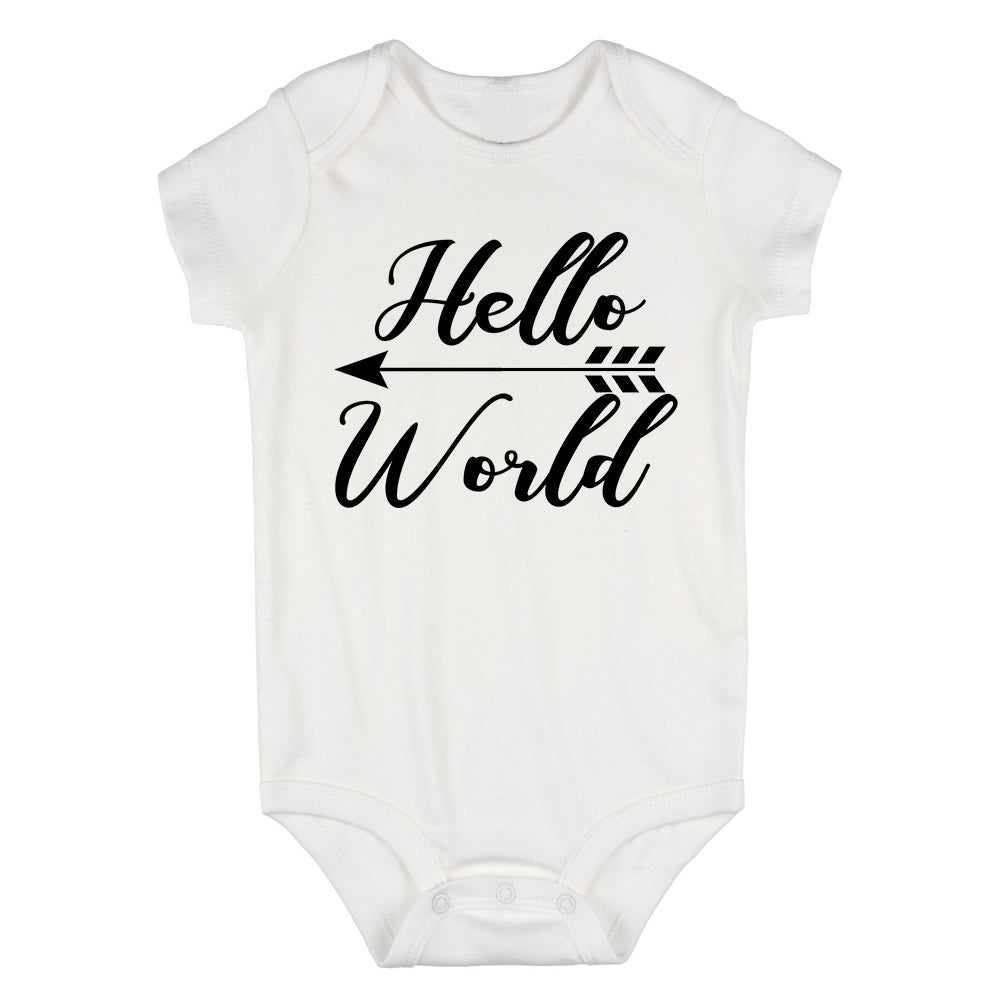 Hello World Arrow First Day Born Baby Bodysuit One Piece White