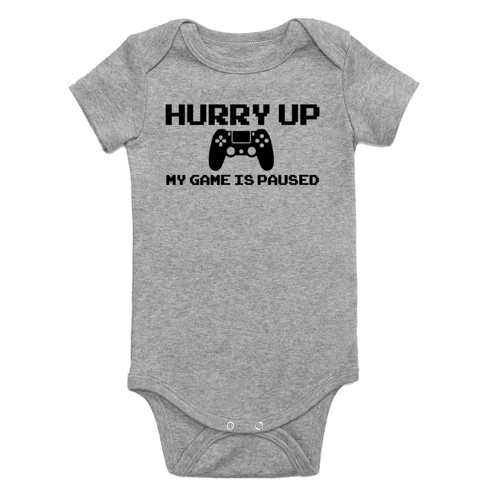 Hurry Up My Is Game Paused Infant Baby Boys Bodysuit Grey