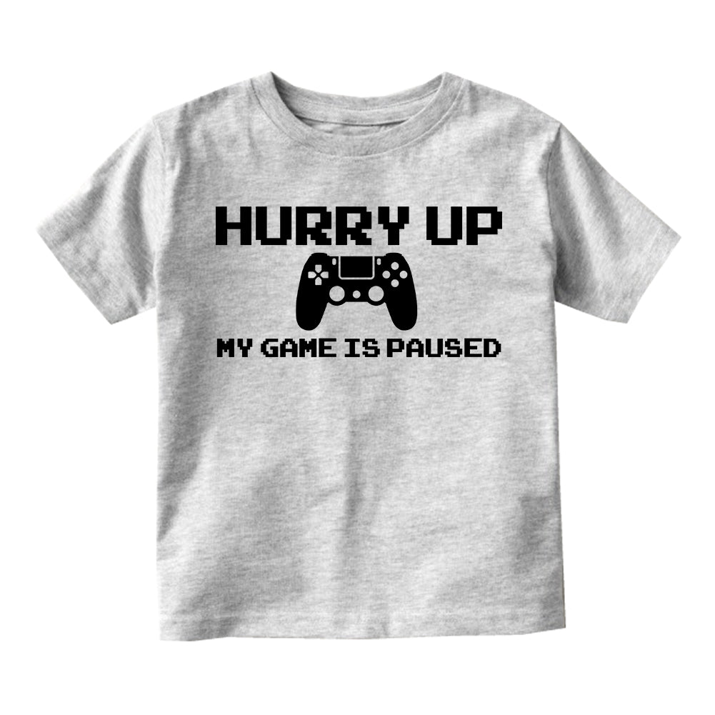 Hurry Up My Is Game Paused Infant Baby Boys Short Sleeve T-Shirt Grey