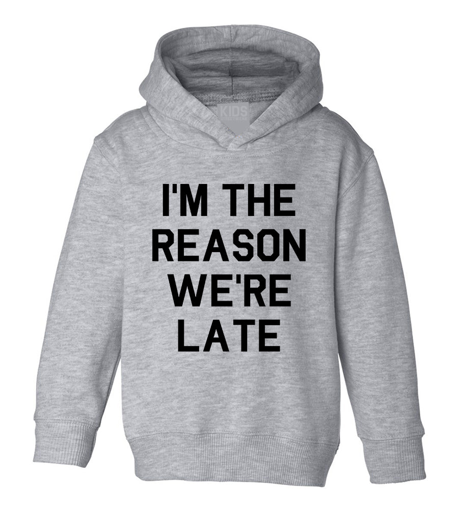 Im The Reason Were Late Funny Toddler Boys Pullover Hoodie Grey
