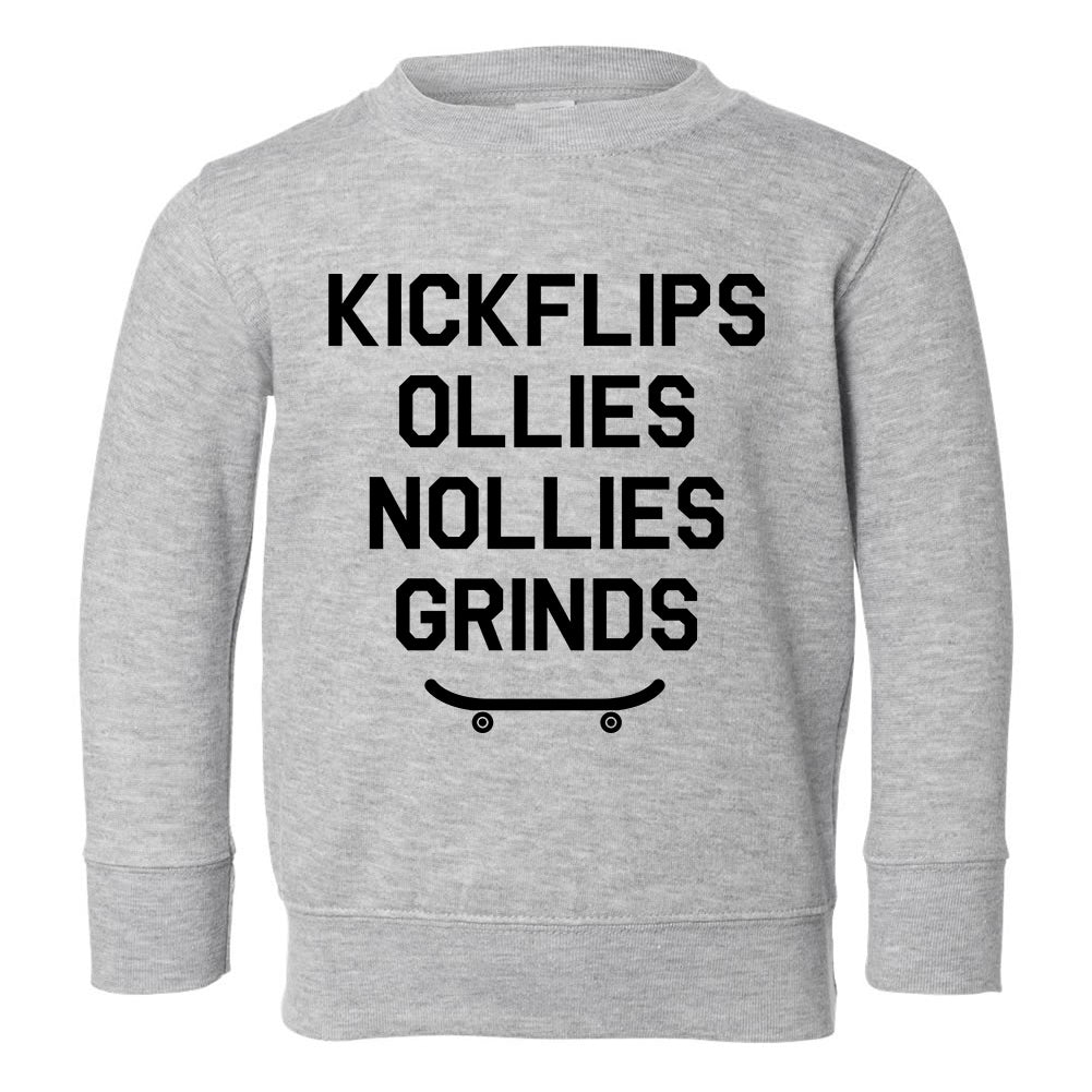 Kickflips Ollies Grinds Skateboarding Toddler Boys Crewneck Sweatshirt Grey