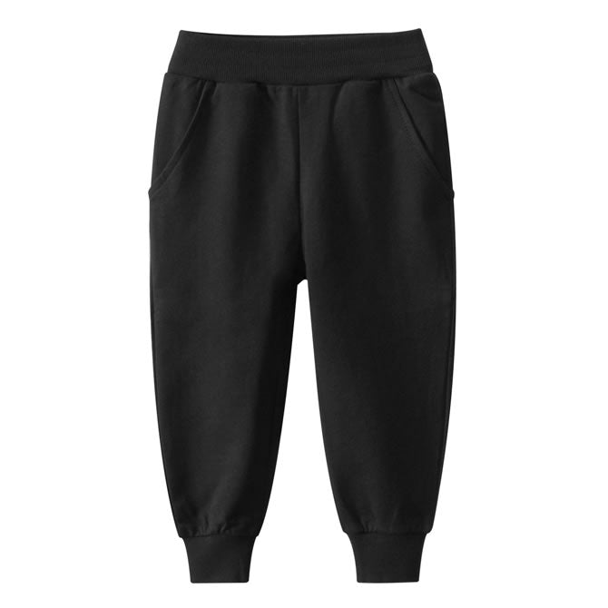 Plain Black Cotton Toddler Boys Jogger Sweatpants