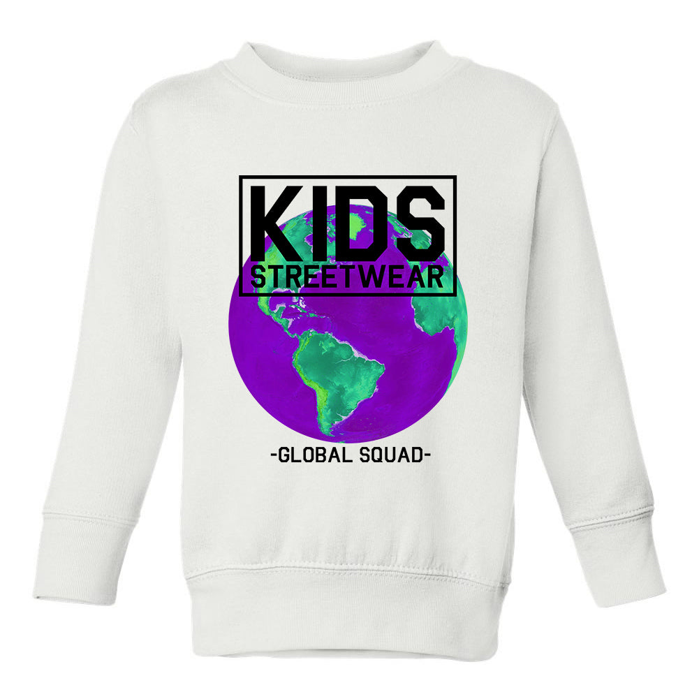 Kids Streetwear Global Squad Earth Toddler Boys Crewneck Sweatshirt White