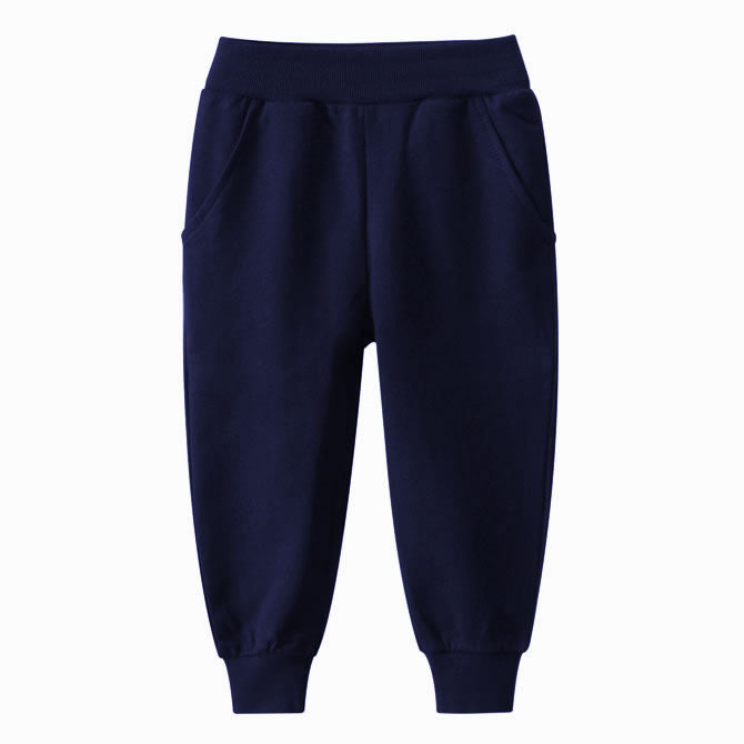 Plain Navy Blue Cotton Toddler Boys Jogger Sweatpants