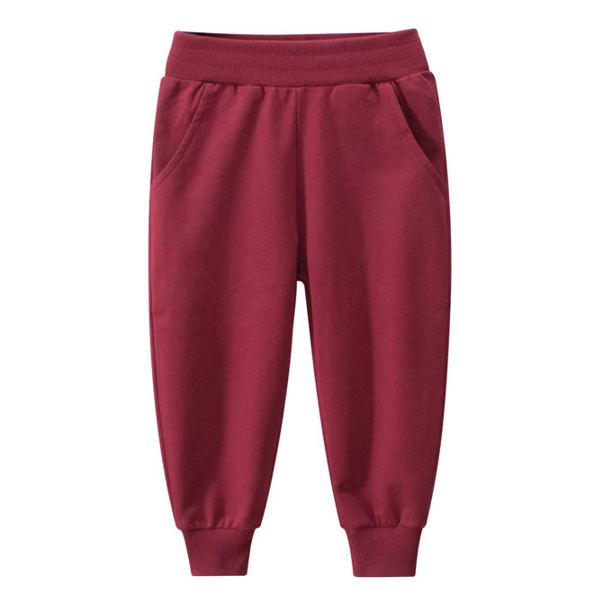 Plain Red Cotton Toddler Boys Jogger Sweatpants
