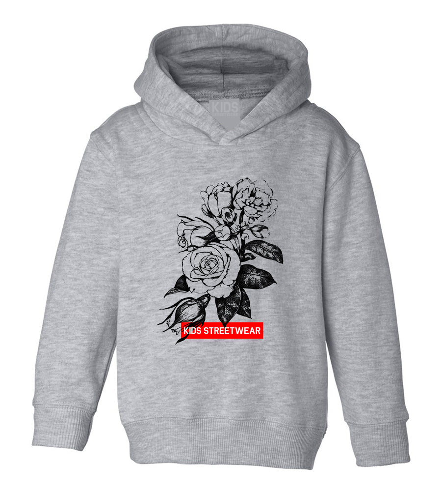 Kids Streetwear Roses Toddler Boys Pullover Hoodie Grey