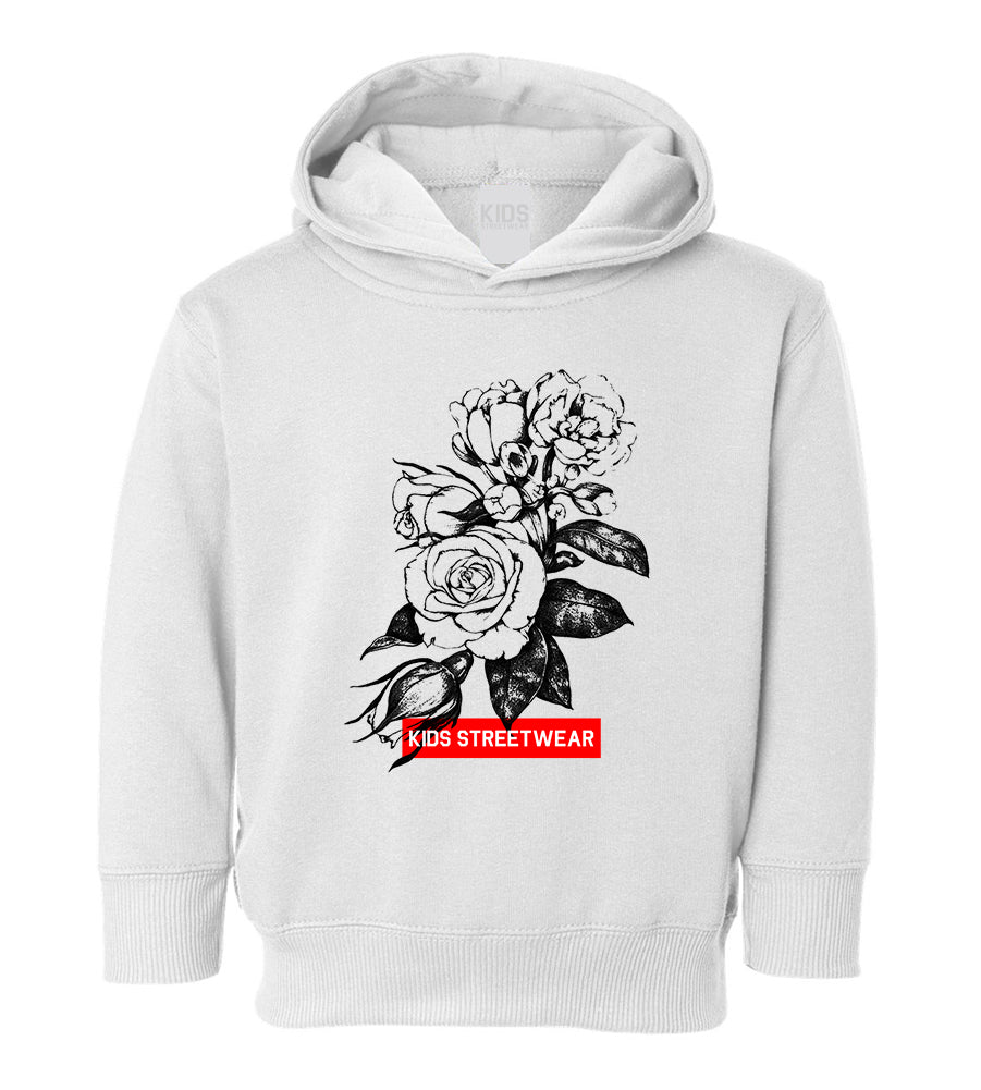 Kids Streetwear Roses Toddler Boys Pullover Hoodie White