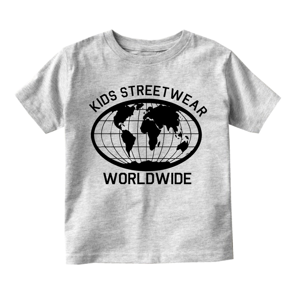 Kids Streetwear Worldwide Globe Toddler Boys Short Sleeve T-Shirt Grey