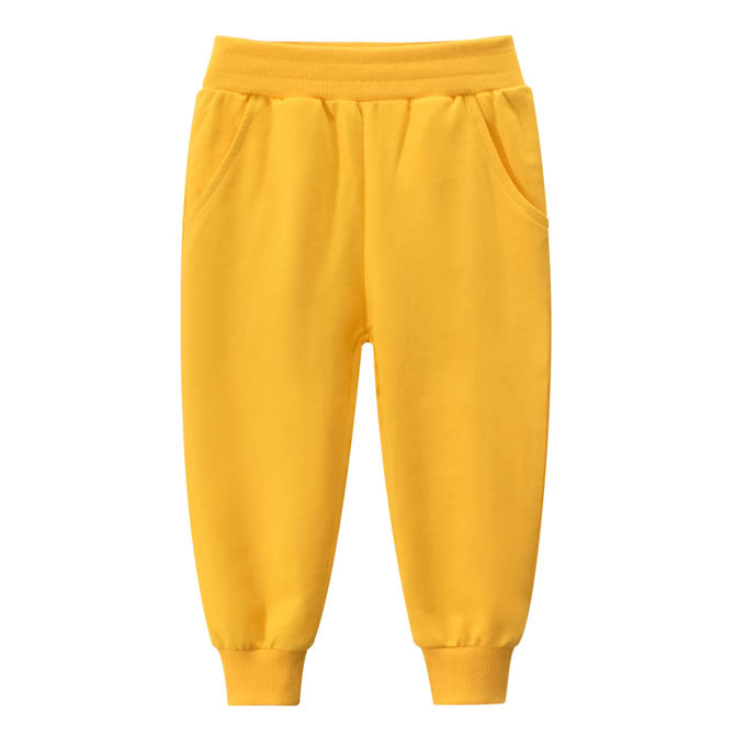 Plain Yellow Cotton Toddler Boys Jogger Sweatpants