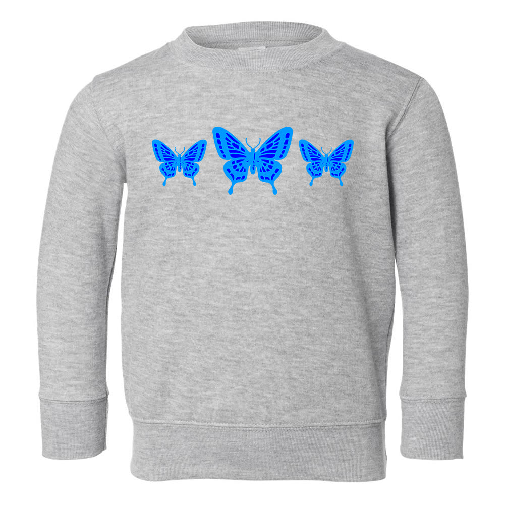 Light Blue Butterfly Toddler Boys Crewneck Sweatshirt Grey