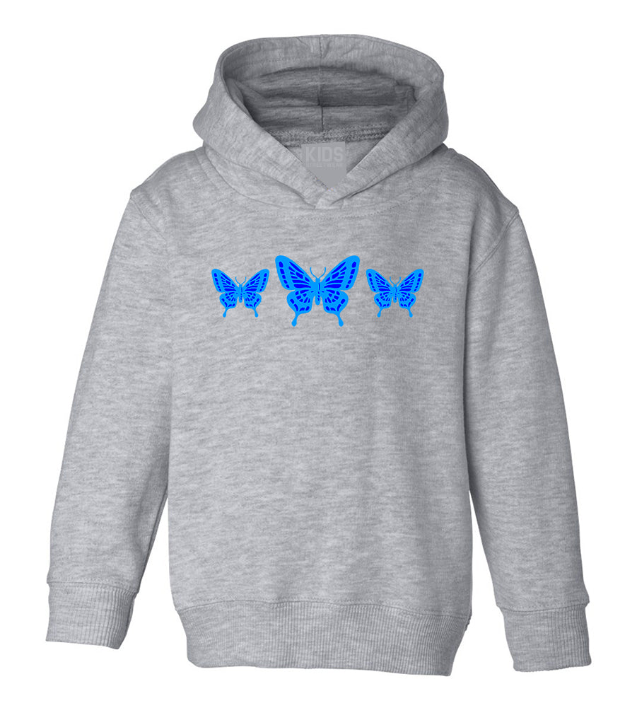Light Blue Butterfly Toddler Boys Pullover Hoodie Grey