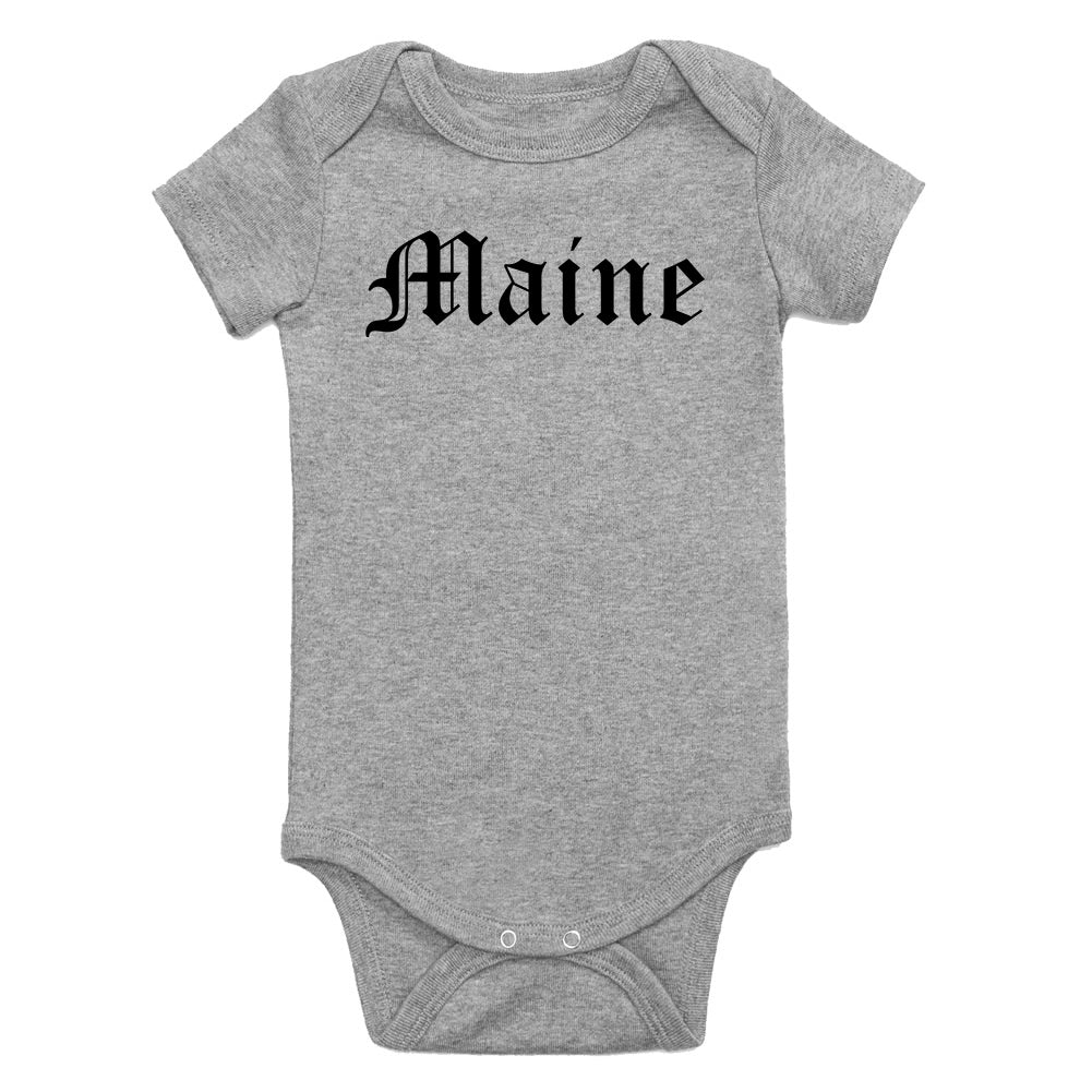 Maine State Old English Infant Baby Boys Bodysuit Grey