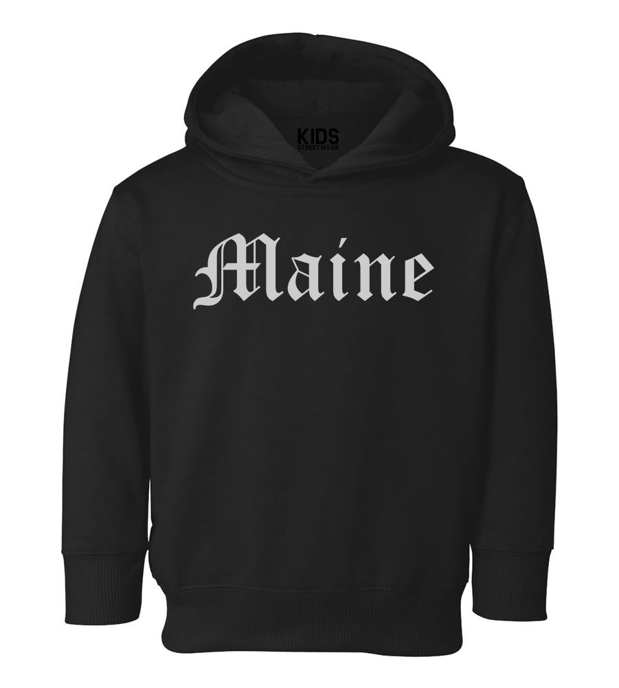 Maine State Old English Toddler Boys Pullover Hoodie Black