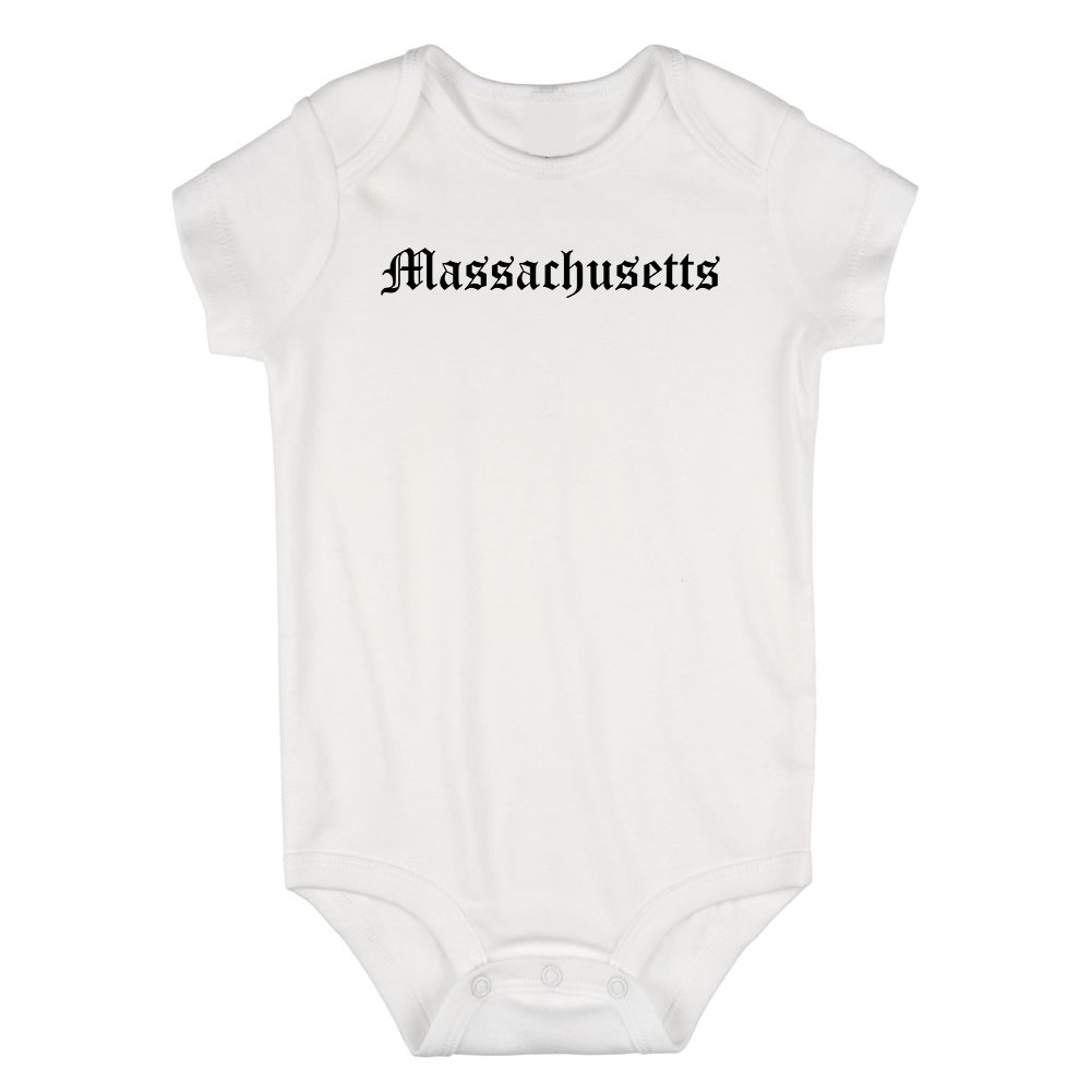 Massachusetts State Old English Infant Baby Boys Bodysuit White