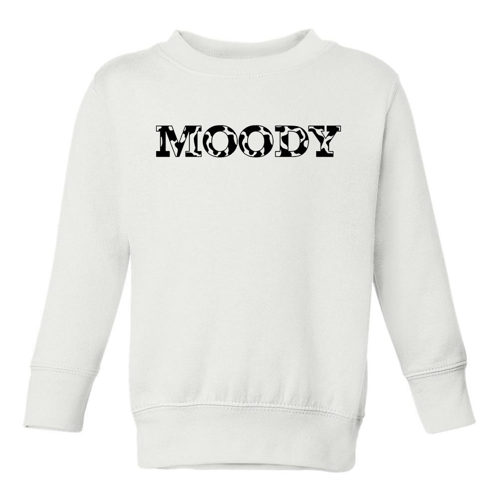 Moody Cow Print Toddler Boys Crewneck Sweatshirt White