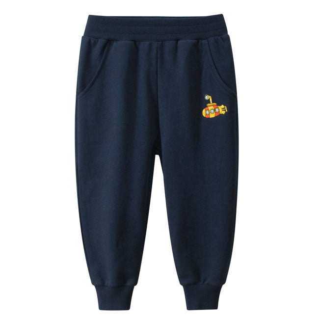 Navy Blue Submarine Embroidered Toddler Boys Sweatpants