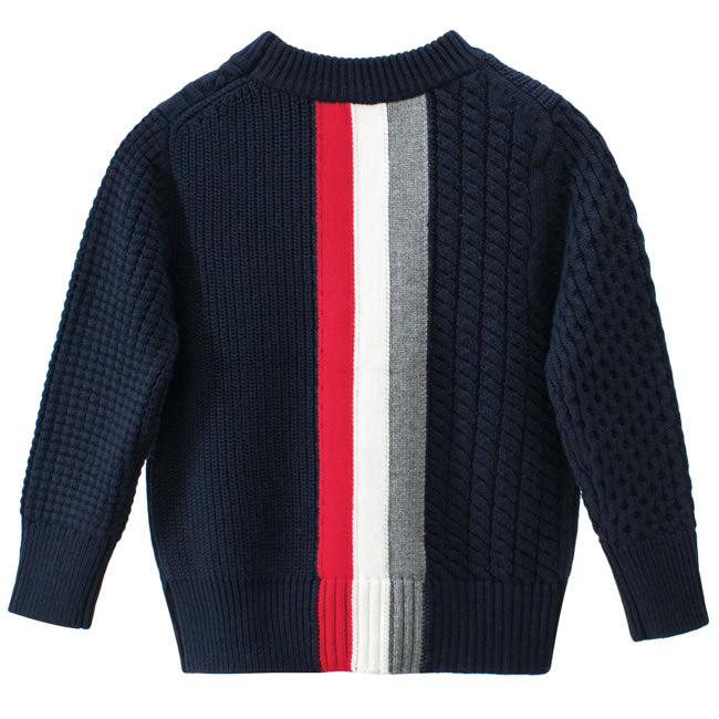 Red White And Blue Back Striped Toddler Boys Knitted Sweater