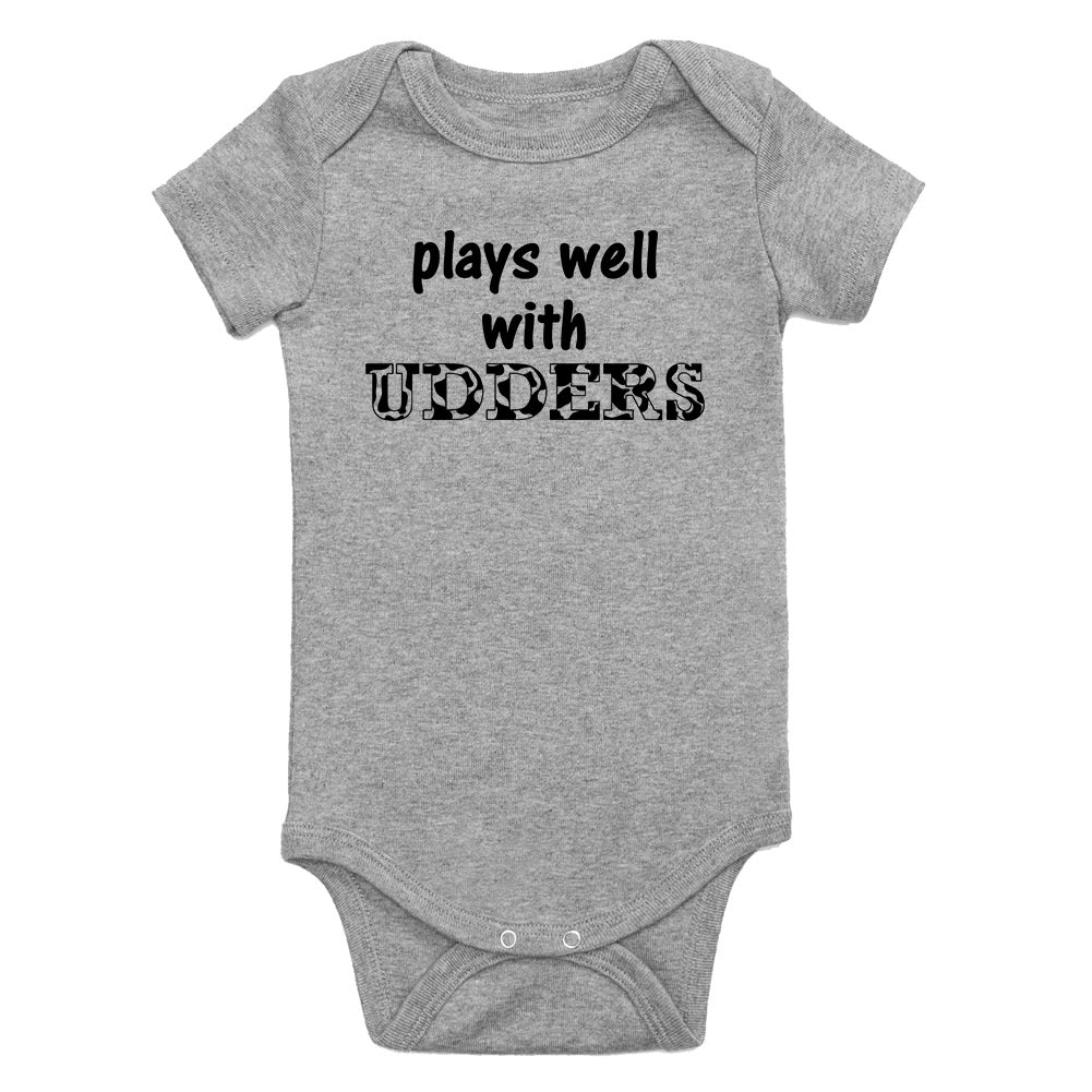 Plays Well With Udders Cow Print Infant Baby Boys Bodysuit Grey