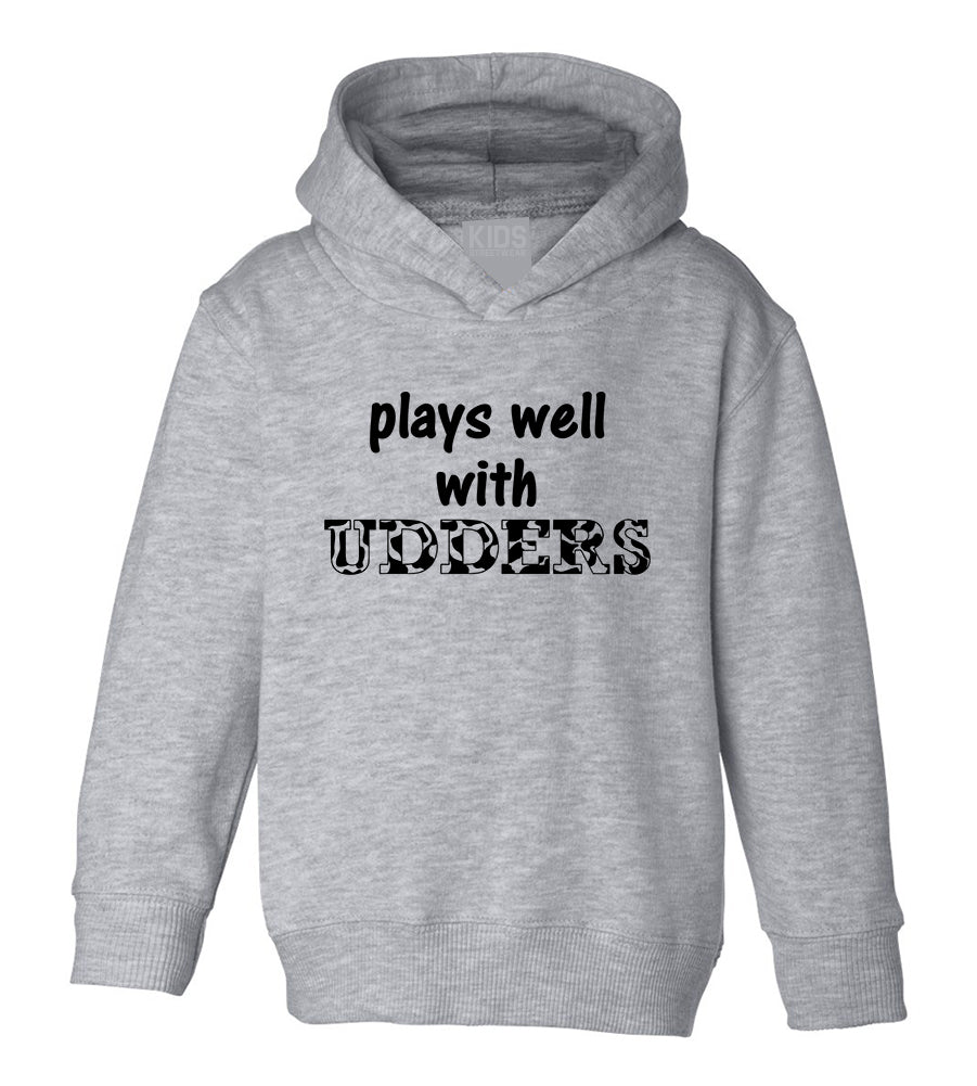 Plays Well With Udders Cow Print Toddler Boys Pullover Hoodie Grey