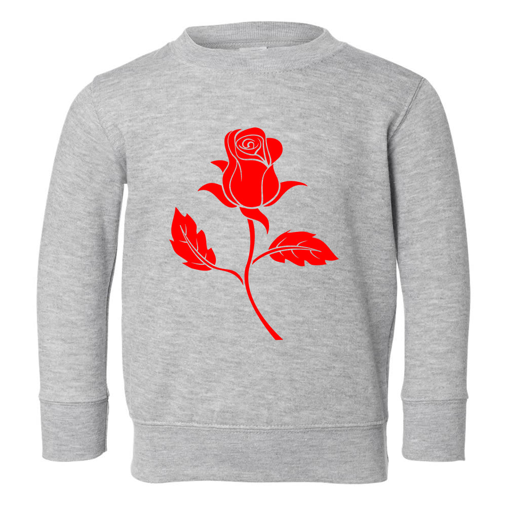 Red Rose Flower Toddler Boys Crewneck Sweatshirt Grey