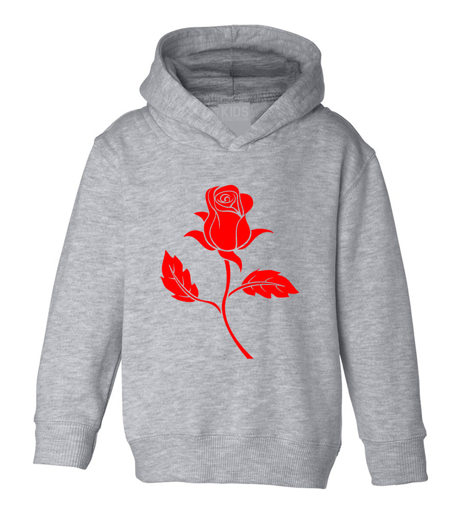 Red Rose Flower Toddler Boys Pullover Hoodie Grey
