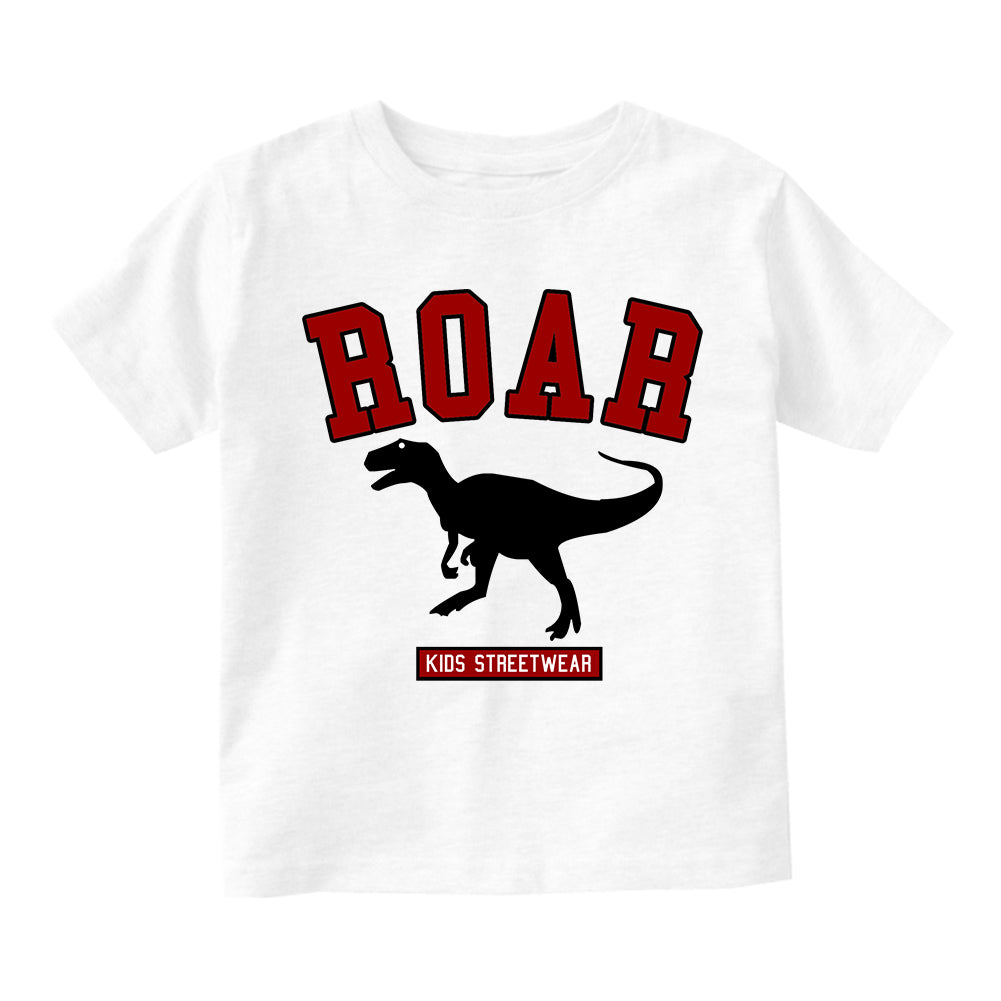 Roar Dinosaur College Toddler Boys Short Sleeve T-Shirt White