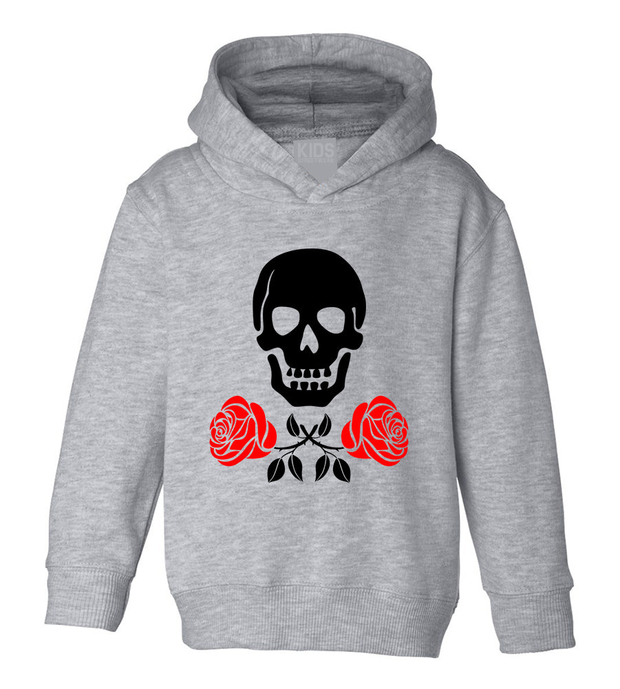 Skull And Roses Toddler Boys Pullover Hoodie Grey