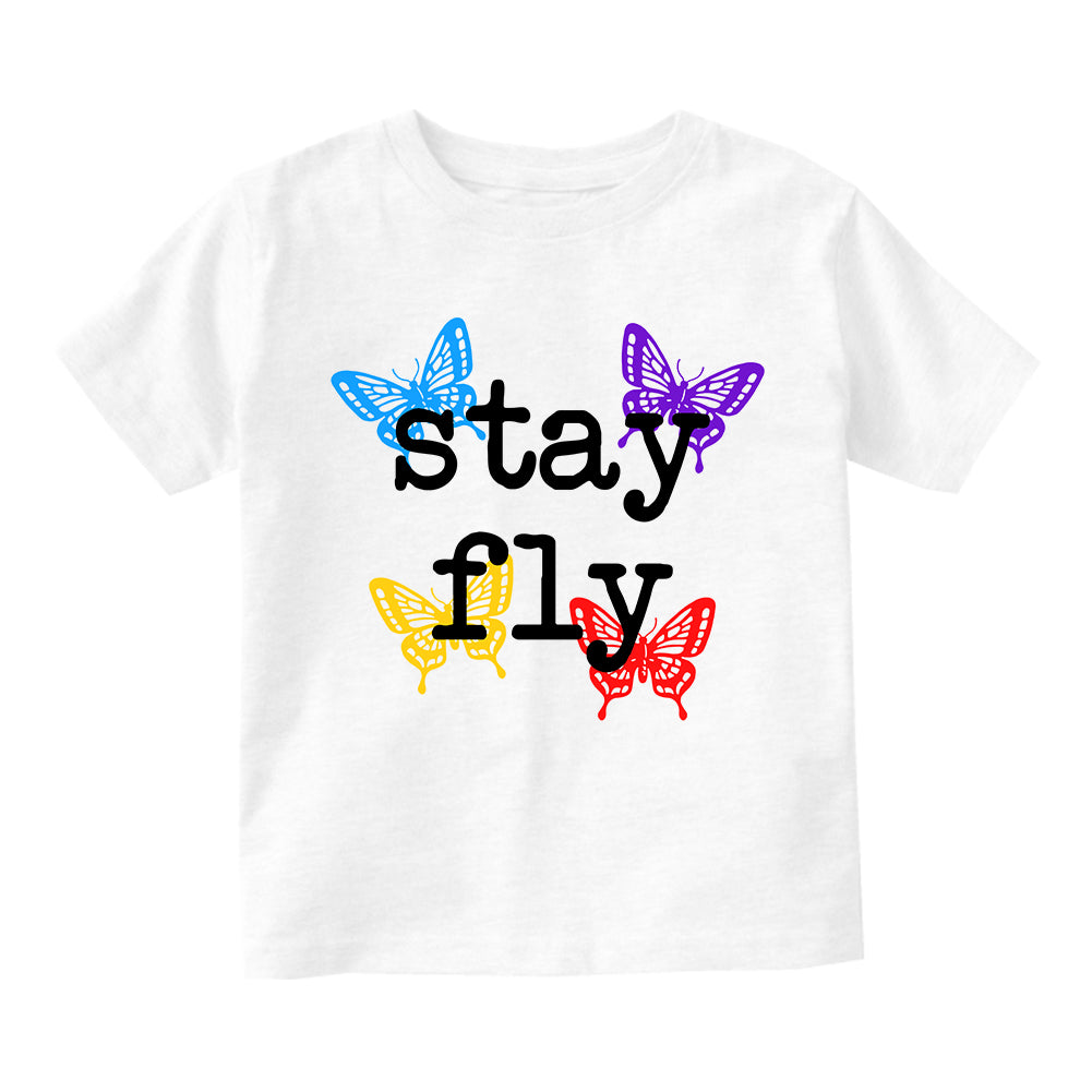 Stay Fly Butterfly Colorful Infant Baby Boys Short Sleeve T-Shirt White