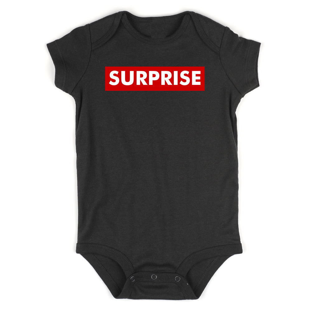 Suprise Red Box Announcement Baby Bodysuit One Piece Black